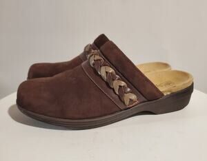 Spenco Siesta Brown Suede Braided Slip-On Mule Clogs Womens 8B Orthotic Shoes